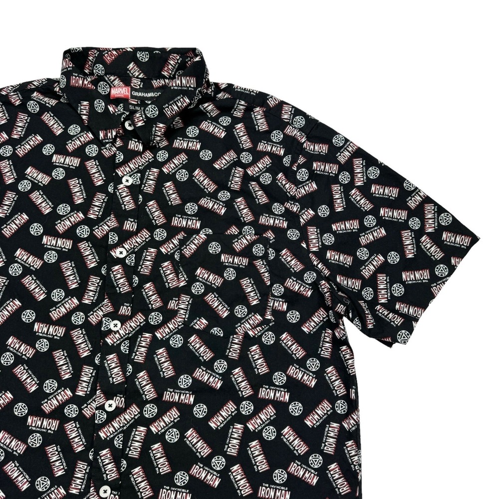 Marvel Graham & Co Iron Man Slim Fit Short Sleeve Button Up Shirt - Medium